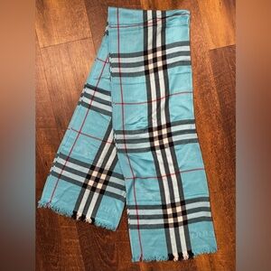 Burberry London Large Blue Plaid Cashmere Shawl/Scarf